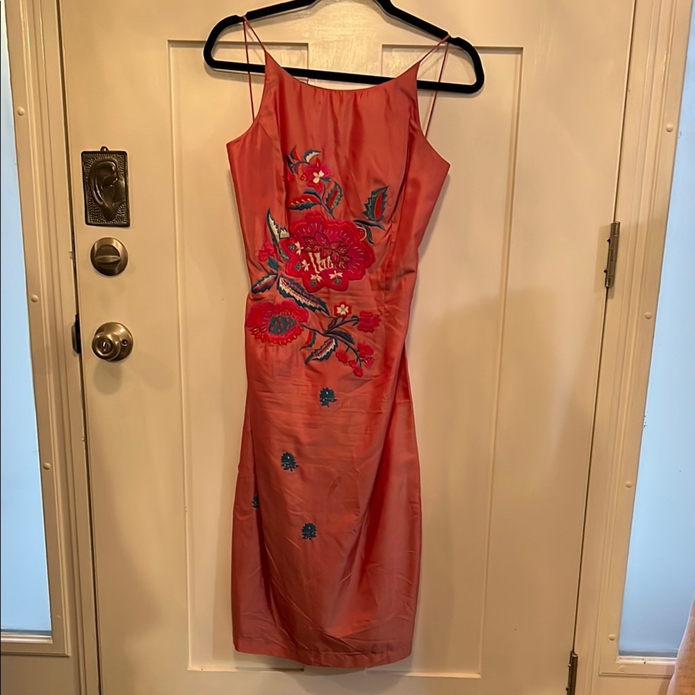 Free People Elegant Silk Floral Embroidered Backless Dress